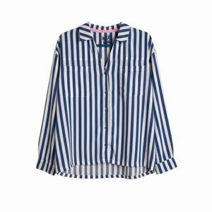 Muk Luks Button Front Shirt Top Blouse Stripe Womens Blue White M